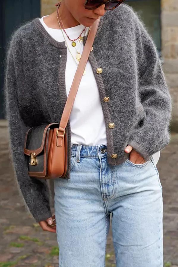 Cafe Couture Knit Metal Buttons Pocketed Shaggy Cardigan-consonak