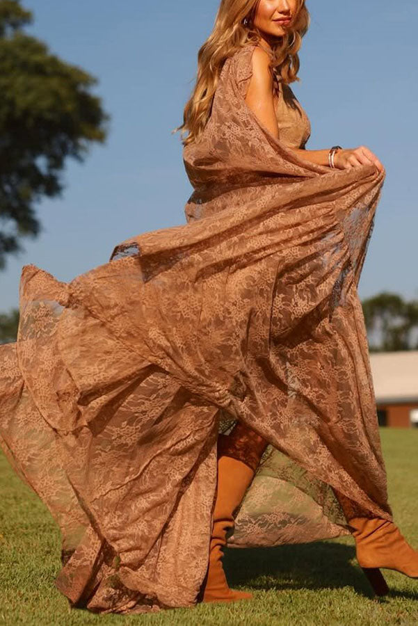 Carissa Floral Lace High Low Maxi Cape-consonak