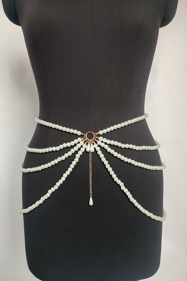 Fashionable Multi-layer Pearl Beaded Waist Necklace-consonak