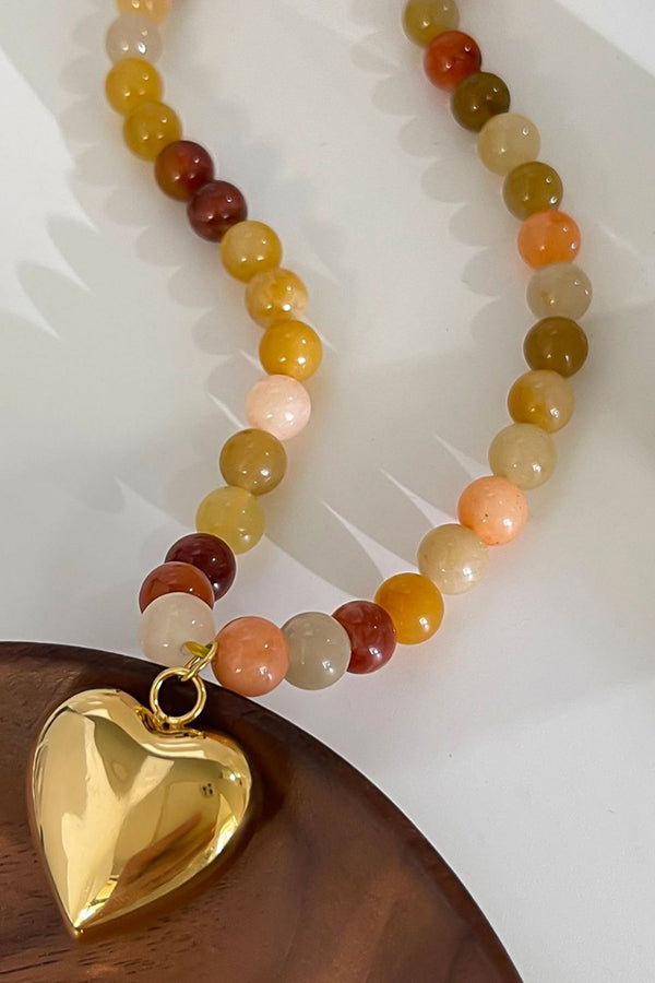 Multicolor Mixed Beaded Heart Pendant Necklace-consonak