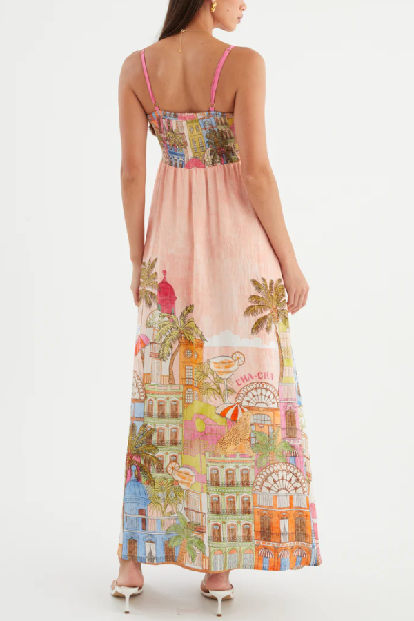Unique Printed Loose Sleeveless Camisole Casual Vacation Maxi Dress-consonak