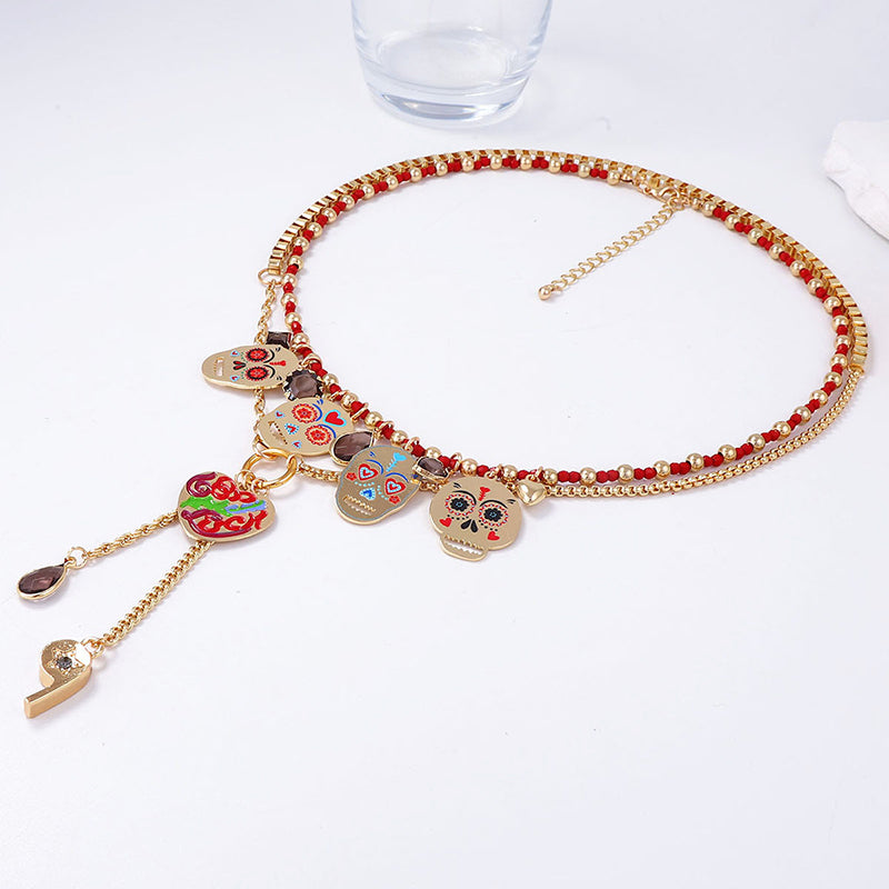 Fashionable Colorful Metal Skull Pendant Necklace-consonak