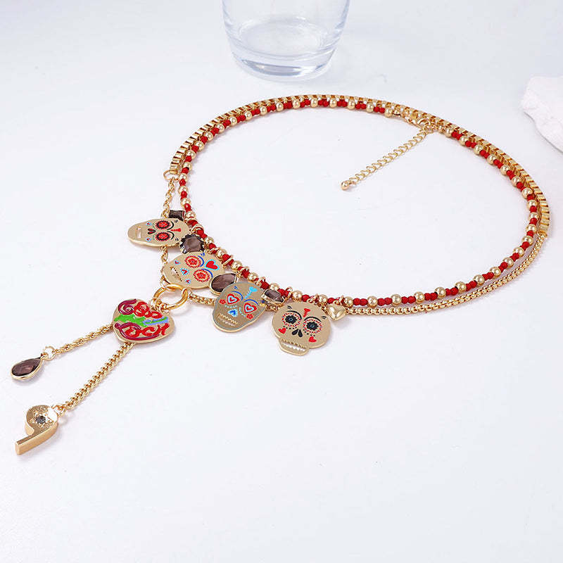 Fashionable Colorful Metal Skull Pendant Necklace-consonak