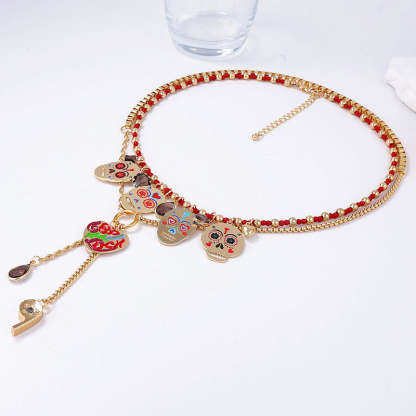 Fashionable Colorful Metal Skull Pendant Necklace-consonak