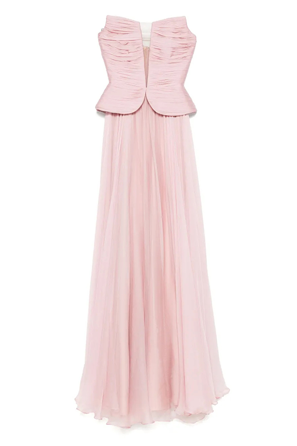 Fantasy Fairy Pleated Corset Chiffon Hem Strapless Maxi Dress-consonak