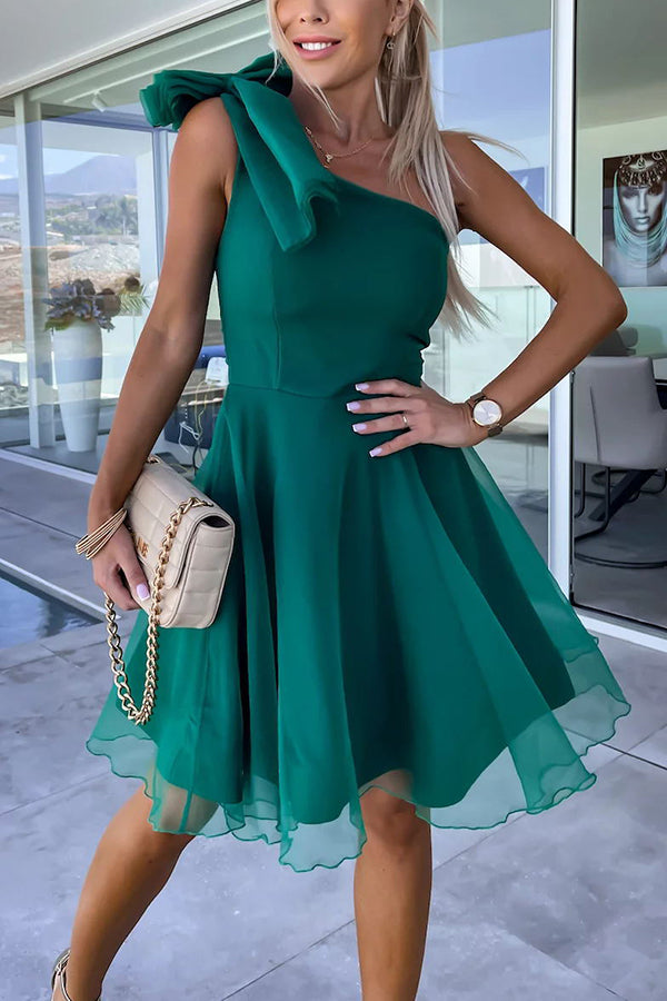 Lifetime Celebrations Tulle One Shoulder Bow Design Mini Dress-consonak