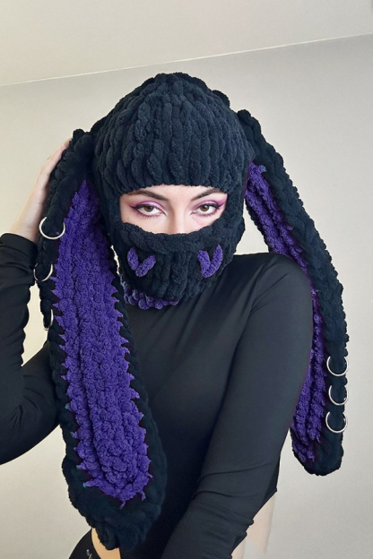 Big Rabbit Ears Knitted Warm Mask Hood-consonak