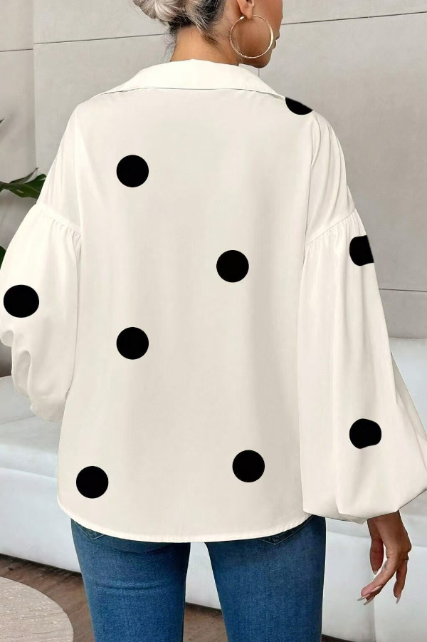 Stylish Polka Dot Print Collared Puff Sleeve Loose Shirt | Consonak