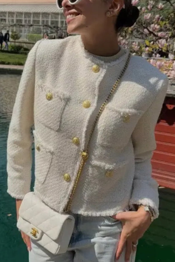 Joy To The World Tweed Metal Button Pocket Jacket-consonak