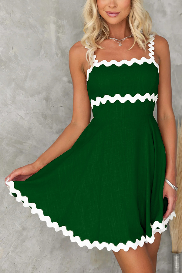 Aimie Solid Color Wavy Lace Sexy Suspender Mini Dress-consonak