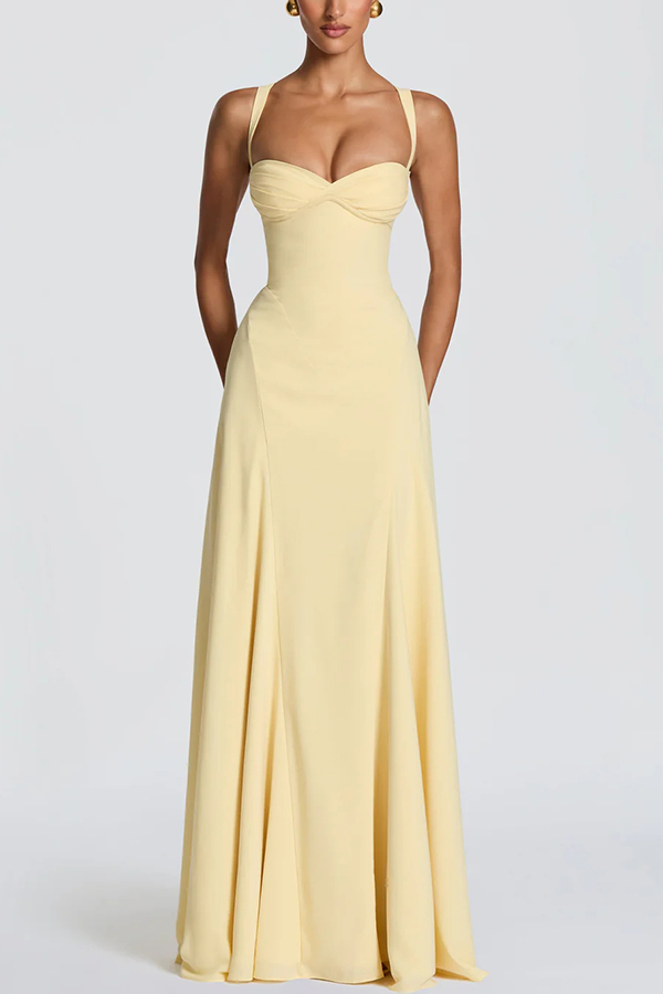 Irie Chiffon Sweetheart Neck Adjustable Straps Back Lace-up Maxi Dress