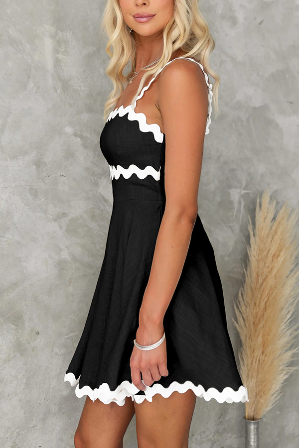Aimie Solid Color Wavy Lace Sexy Suspender Mini Dress-consonak