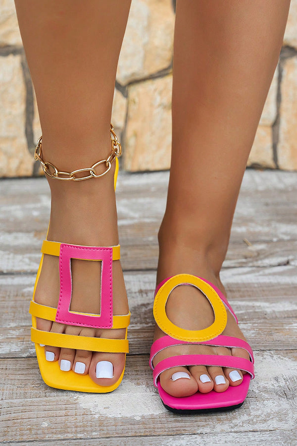 Fashionable and Casual Color-blocked Simple Flat Sandals-consonak