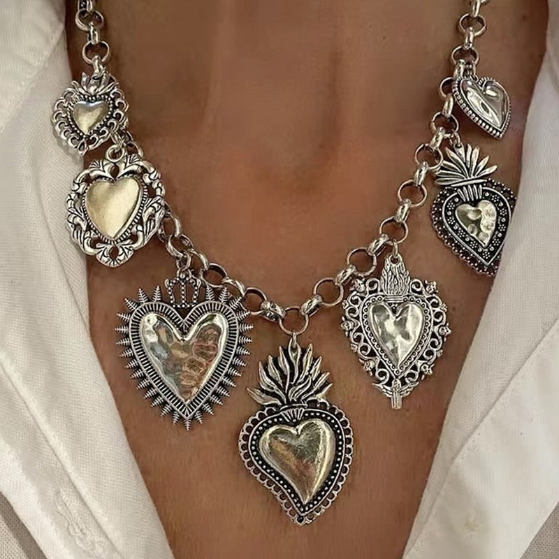 Vintage Religious Sacred Heart Pendant Silver Chain Necklace | Consonak