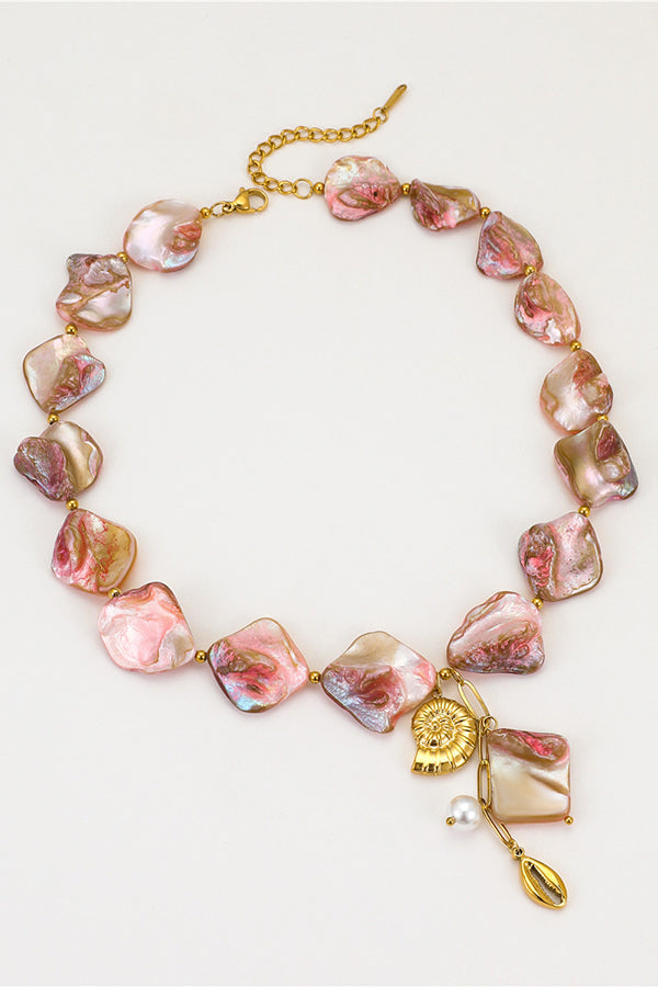 Fashion Pink Beaded Shell Beach Style Necklace-consonak