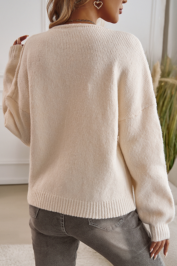 Solid Color Casual Loose Lace-up Knitted Sweater-consonak