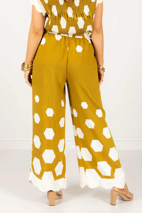 Tied To Charm Polka Dot Smocked Short Sleeve Top And Elastic Waist Pocket Loose Pants Set