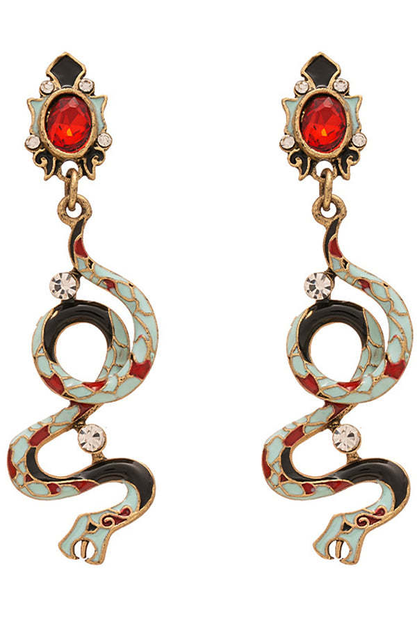 Fashionable Colorful Oil-drop Snake-shaped Gemstone Earrings-consonak