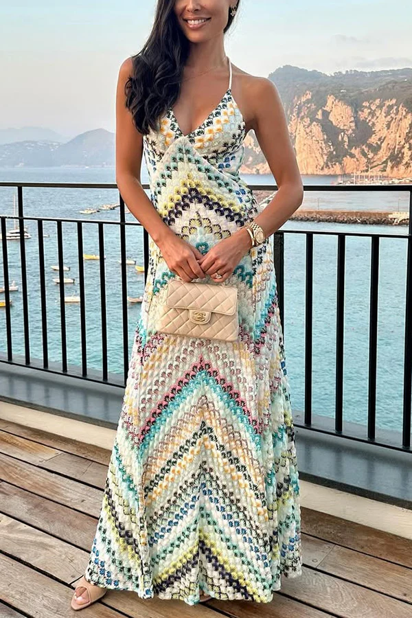 Missoni Summer Knit Colorful Herringbone Print Open Beck Maxi Dress | Consonak
