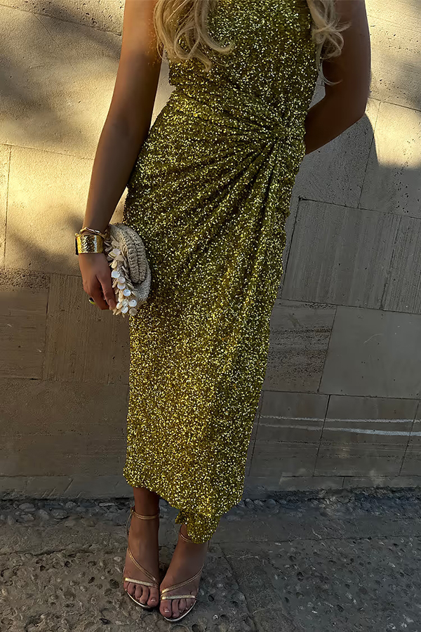 Disco Dancing Queen Sequin Wrap Tie-up Slit Midi Skirt-consonak