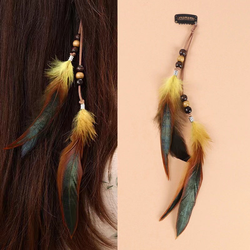 Bohemian Style Colorful Handmade Feather Tassel Hair Clip-consonak