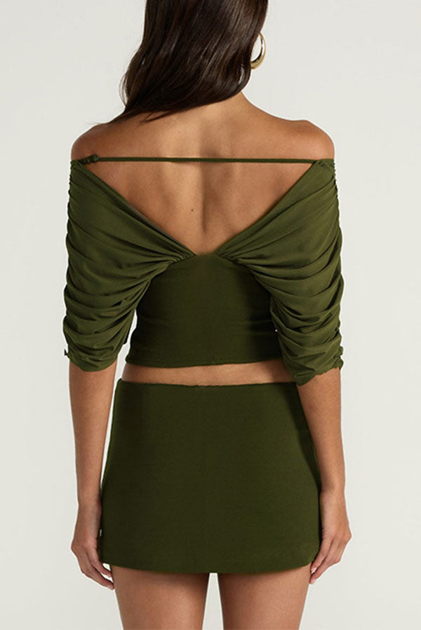 Sienna Olive Ruched Off-The-Shoulder 2-Piece Matching Set-Consonak