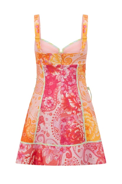 Sweet Floral Print Square Neck Suspender Slim-fit Mini Dress-consonak