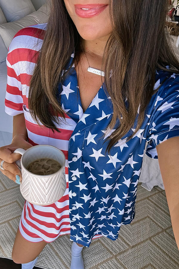 Summer Adventures Unique Print Pocket Loose Shirt and Elastic Waist Shorts PJ / Vacay Set-consonak