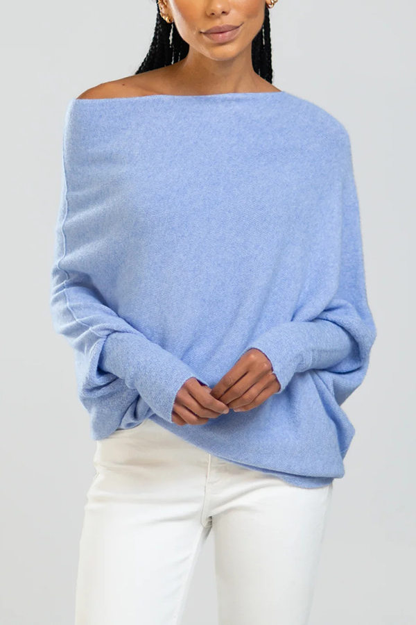 Solid Color Round Neck Long Sleeve Loose Knitted Sweater-consonak