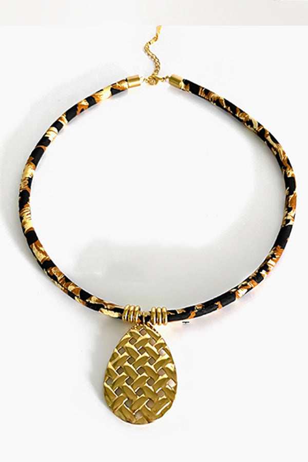 Leopard Print Velvet Rope Design Stainless Steel Necklace | Consonak