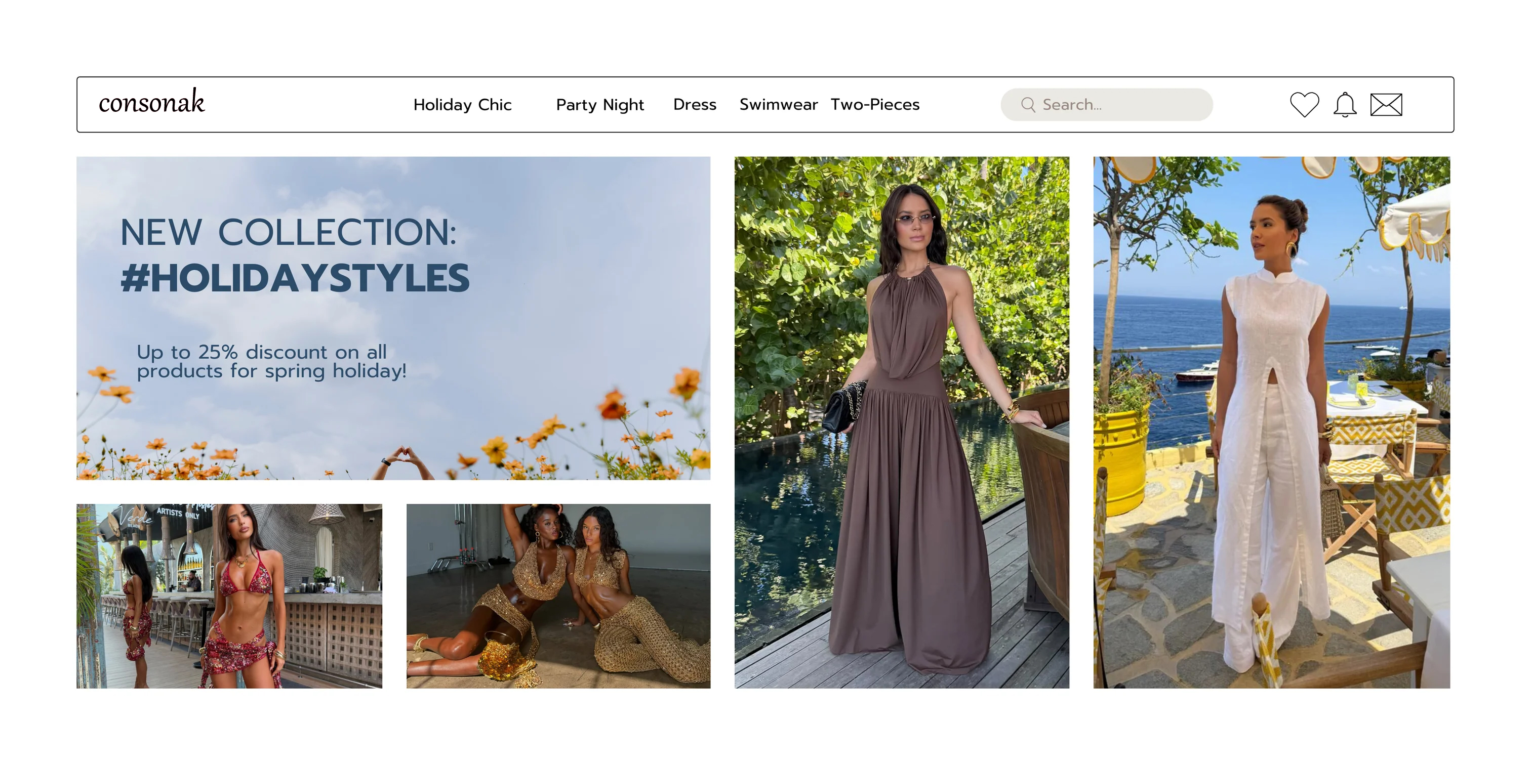 {"default":"Consonak women's holiday collection featuring elegant sleeveless maxi dresses and summer outfits, including flowy halter neck dress and white resort-style long dress, perfect for vacation, party night, and holiday chic looks.\n"}
