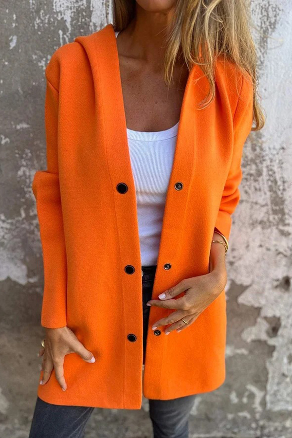 Solid Color Casual Long Sleeve Single Breasted Hooded Jacket-consonak