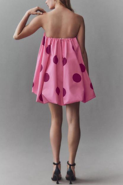 Fashionable Polka Dot Print Off-shoulder Sleeveless Loose Mini Dress