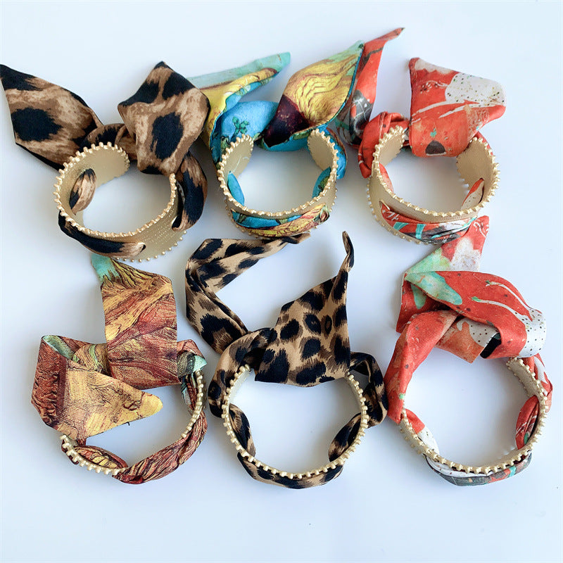 Matte Open Bracelet with Vintage Scarf-consonak