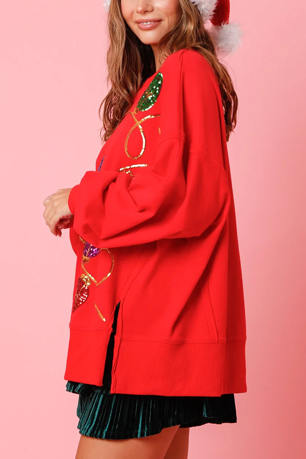 Christmas Lights Sequin Slit Pullover Sweatshirt | Consonak