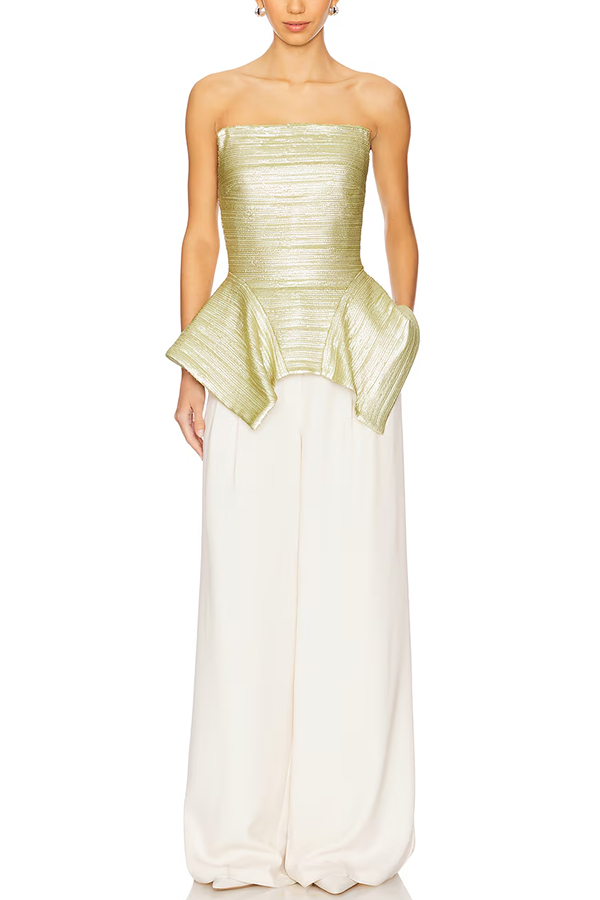 Modern Elegance Metallic Textured Fabric Corset Strapless Panier Tank Top-consonak