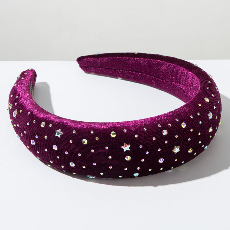 Vintage Velvet Inlaid with Colorful Rhinestones Headband-consonak