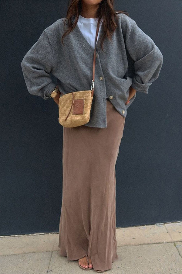 Solid Color V-Neck Button Casual Pocket Knit Cardigan-consonak