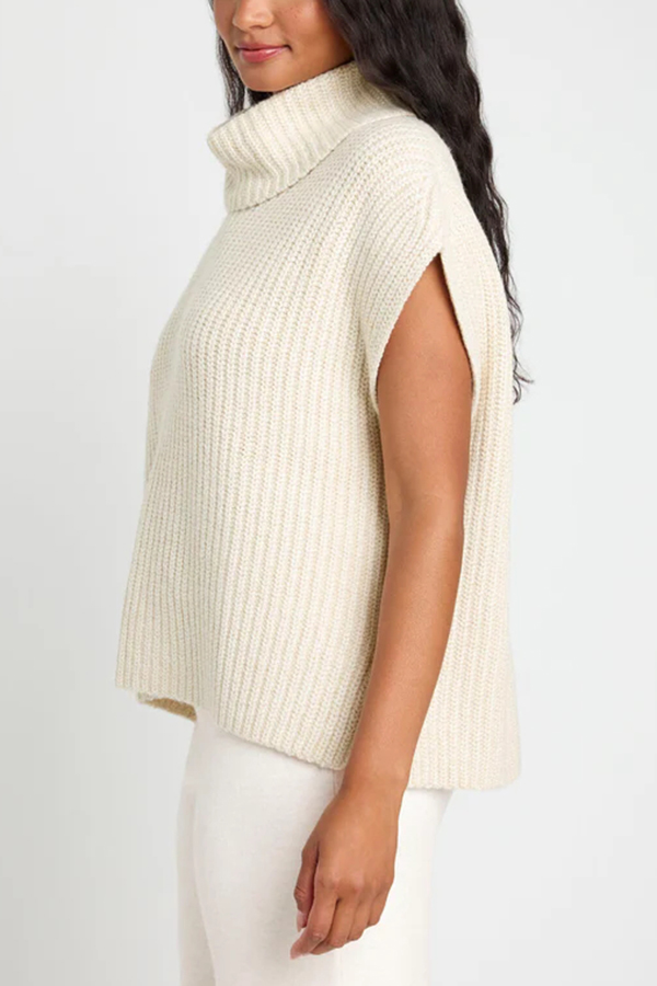Comfortable and Luxe Knit TurtleNeck Cap Sleeves Lightweight Sweater-consonak