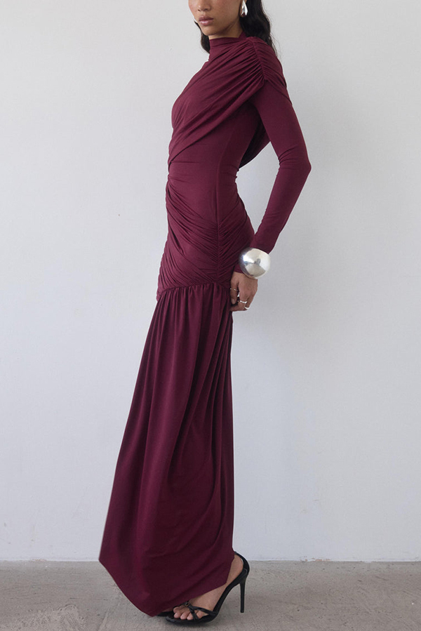 Solid Color Long-sleeved Pleated Slim-fit Elegant Ribbon Mini Dress-consonak