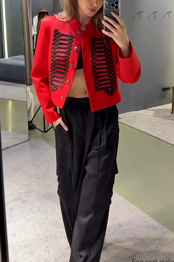 Aura Regal Military Corded Crop Jacket-Consonak