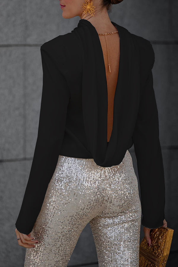 Secret of Elegance Satin Back Chain Cowl Neck Draped Blouse-consonak