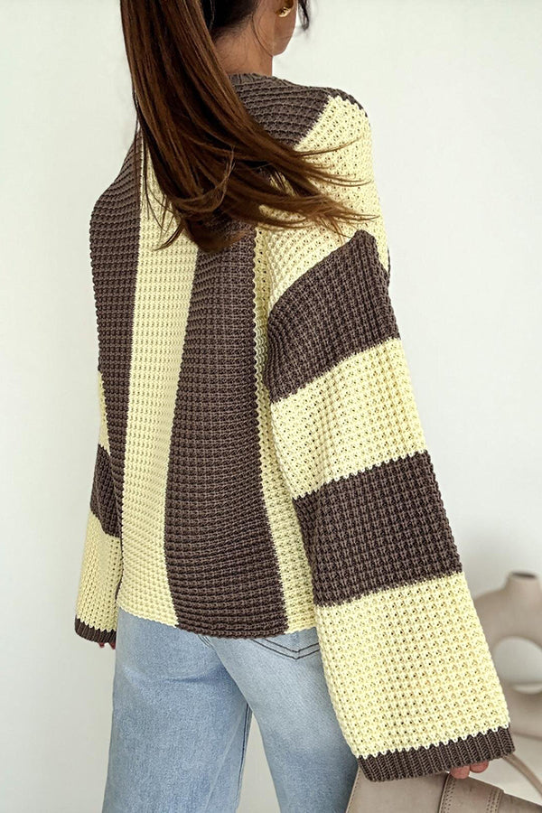 Fashionable Colorblock Loose Long-sleeved Casual Knitted Sweater-consonak