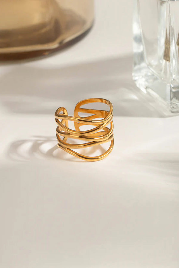 Stylish Wavy Line Stainless Steel Open Ring-consonak