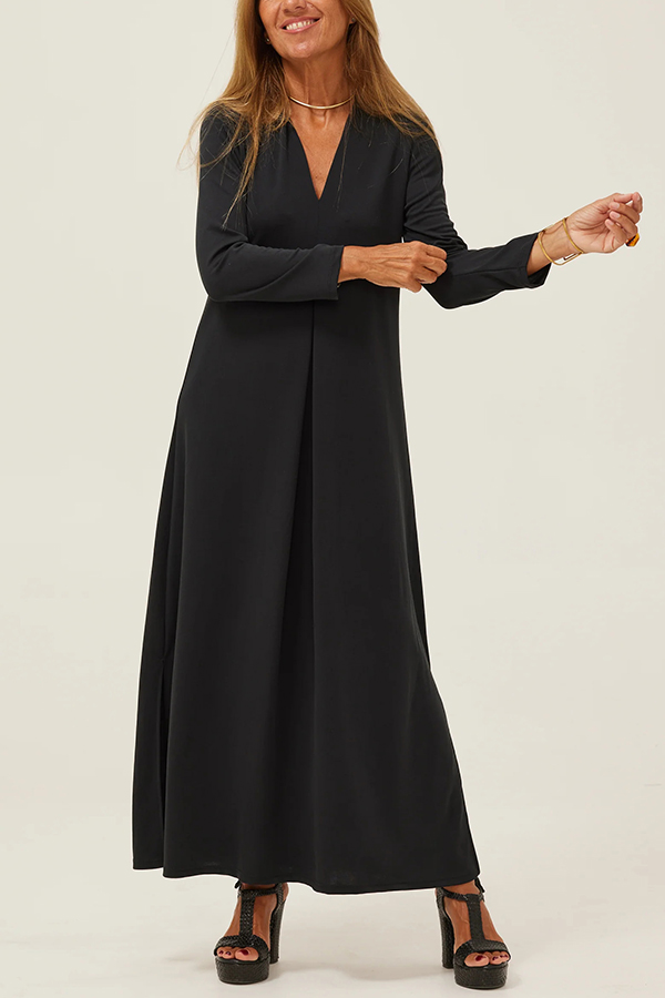 Solid Color V-neck Casual Slit Maxi Dress-consonak