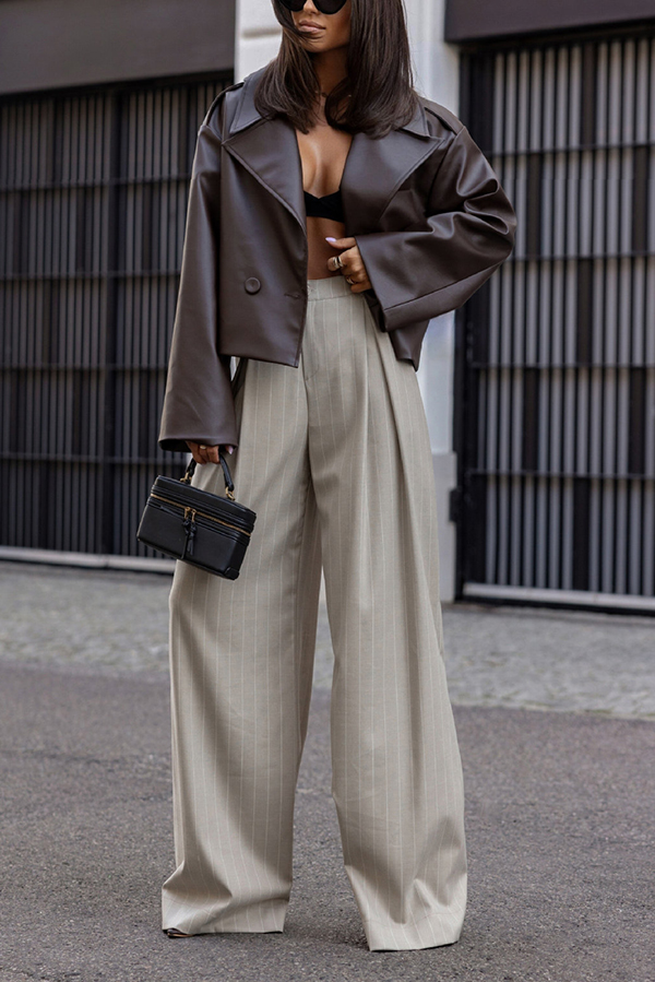 Stylish Lapel Long Sleeve Retro Loose Leather Jacket-consonak