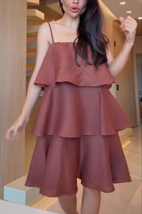 Sunlit Horizon Linen Blend Tiered Slip Square Neck A-line Mini Dress-consonak