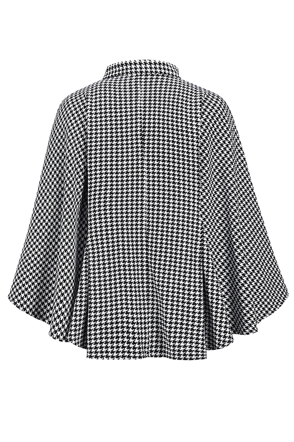 Stylish Houndstooth Loose Lace-up Cape-consonak