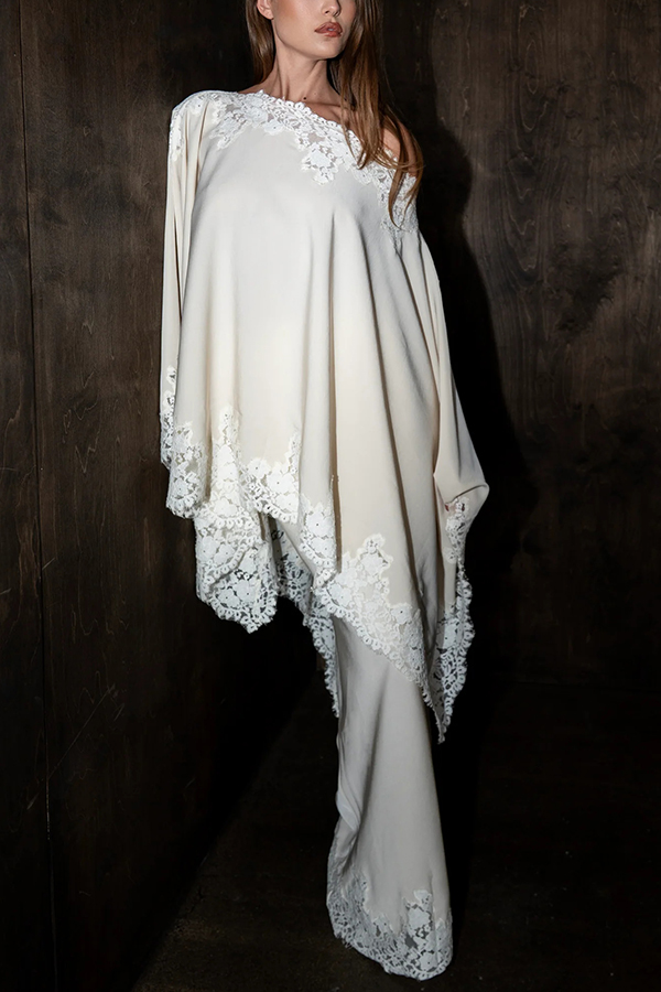 Like A Swan Satin Lace Trim High Rise Elastic Waist Drape Maxi Skirt | Consonak
