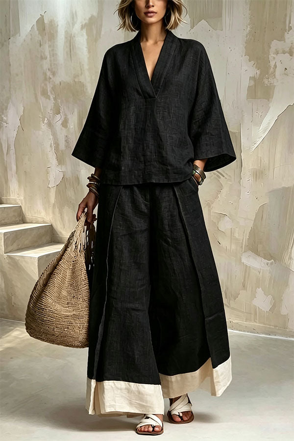 Minimalist V-Neck Linen Co-ord Set-Consonak